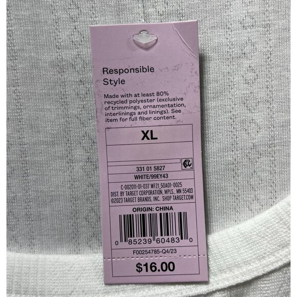 Wild Fable - Women's Long Sleeve Square Neck Pointelle T-Shirt - White - XL - Picture 9 of 14